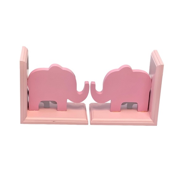 Pink and Gray Elephant Floral Wooden Bookends for Kids Nursery - Picture 2 of 7